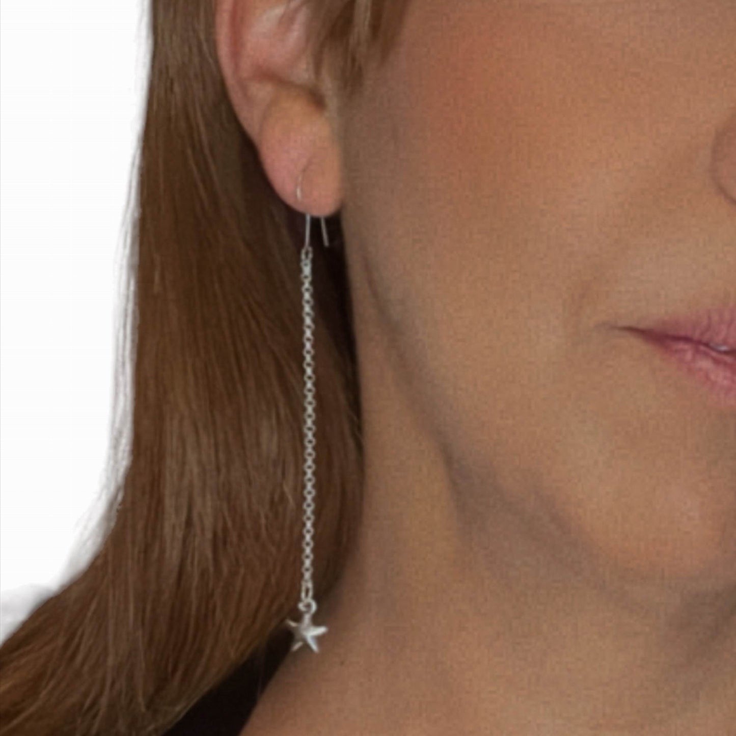 Mini brinco corrente estrela prateada