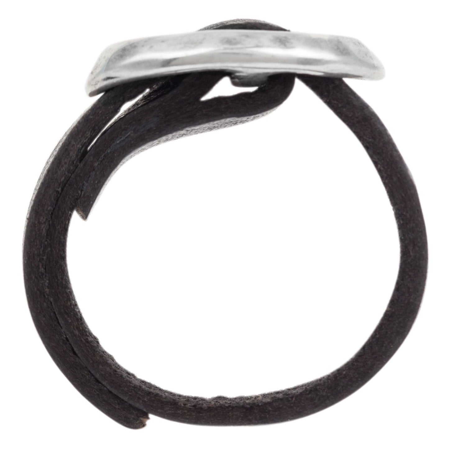 Anillo cuero piel negro hebilla plata925 chapado
