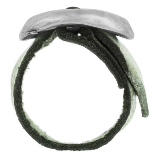 "Basic" plated 925 silver ring with green leather buckle