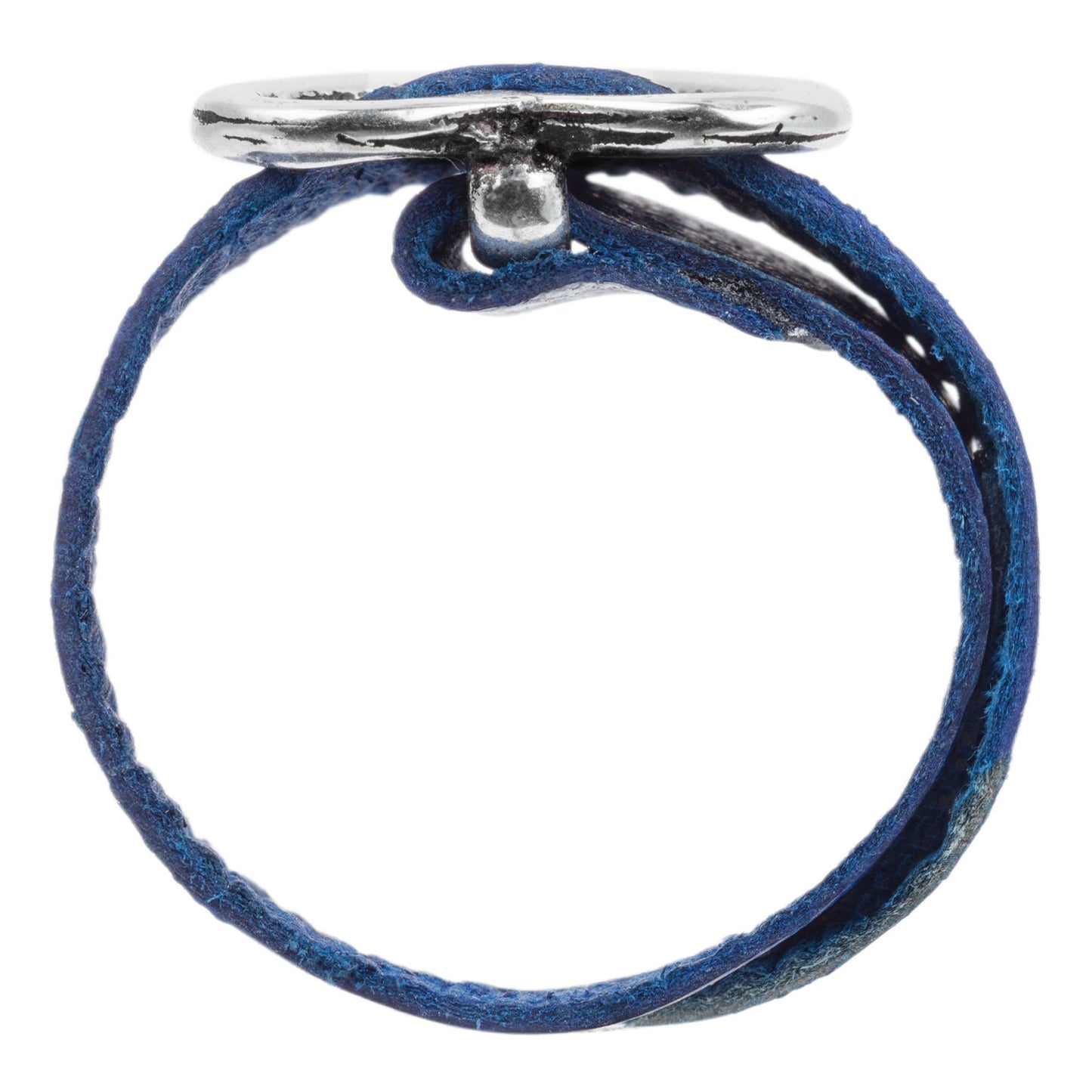 Anel de coração de couro azul zamak banhado a prata 925