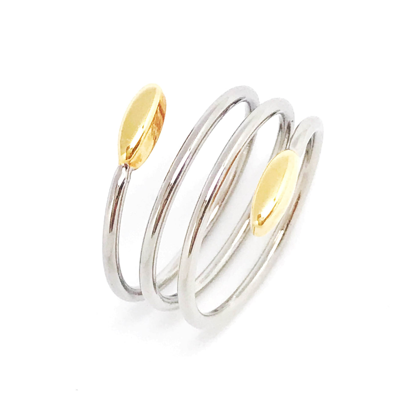 Anillo triple plata y oro ajustable espiral. acero