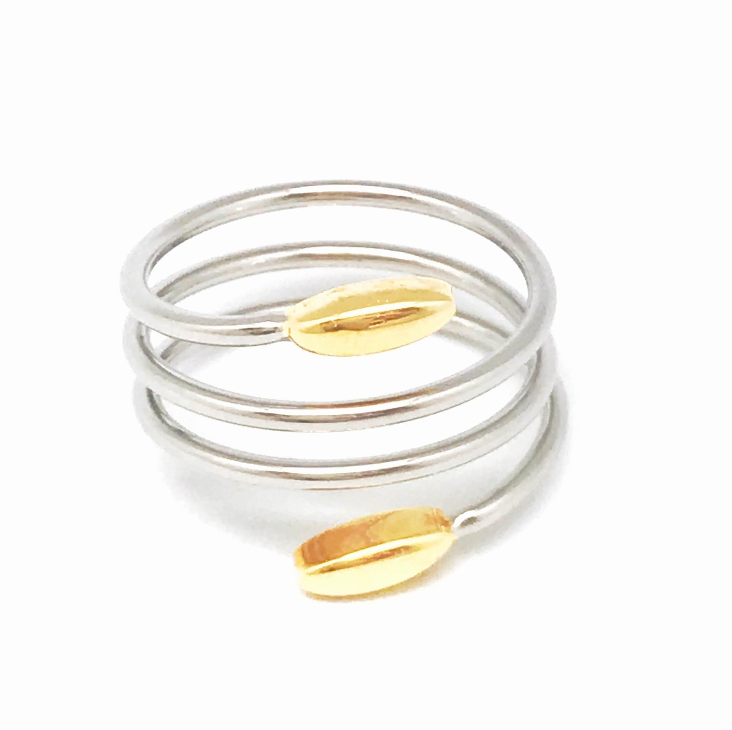 Anillo triple plata y oro ajustable espiral. acero