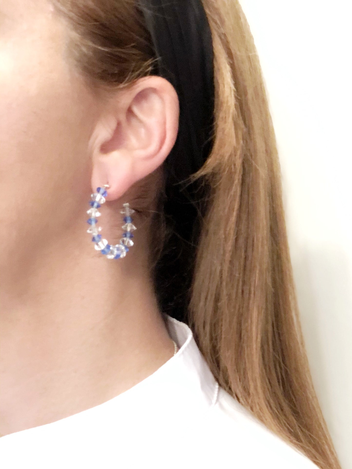 Pendiente Aro-criolla "Space" azul-cristal