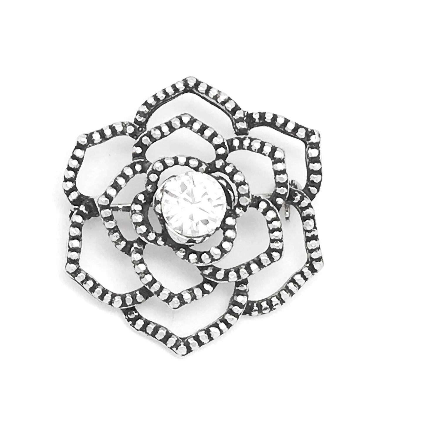 Broche de cristal Swarovski, zamak banhado a prata, 4,5 cm