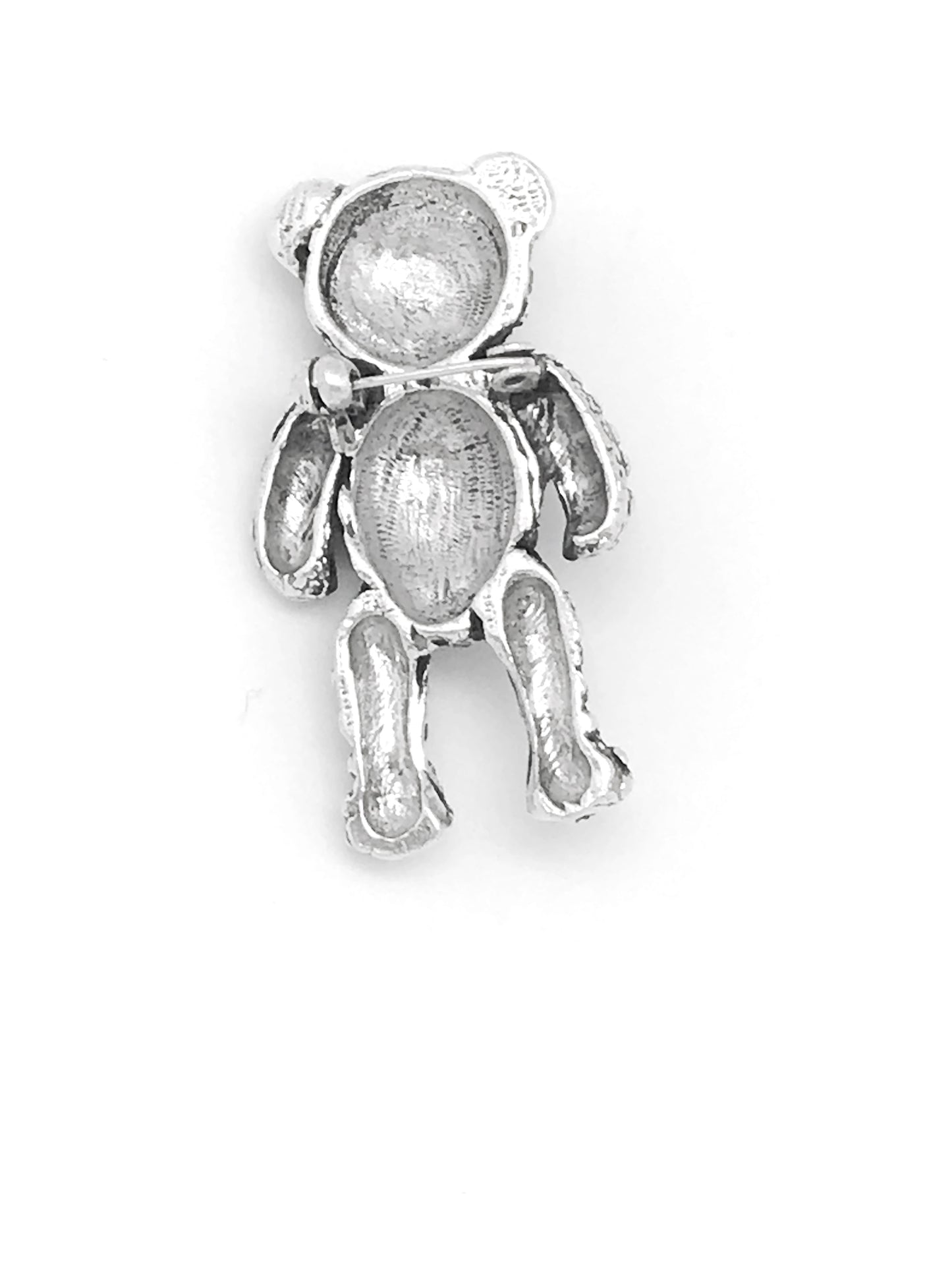 Broche ursinho de pelúcia em zamak banhado a prata 5x3cm