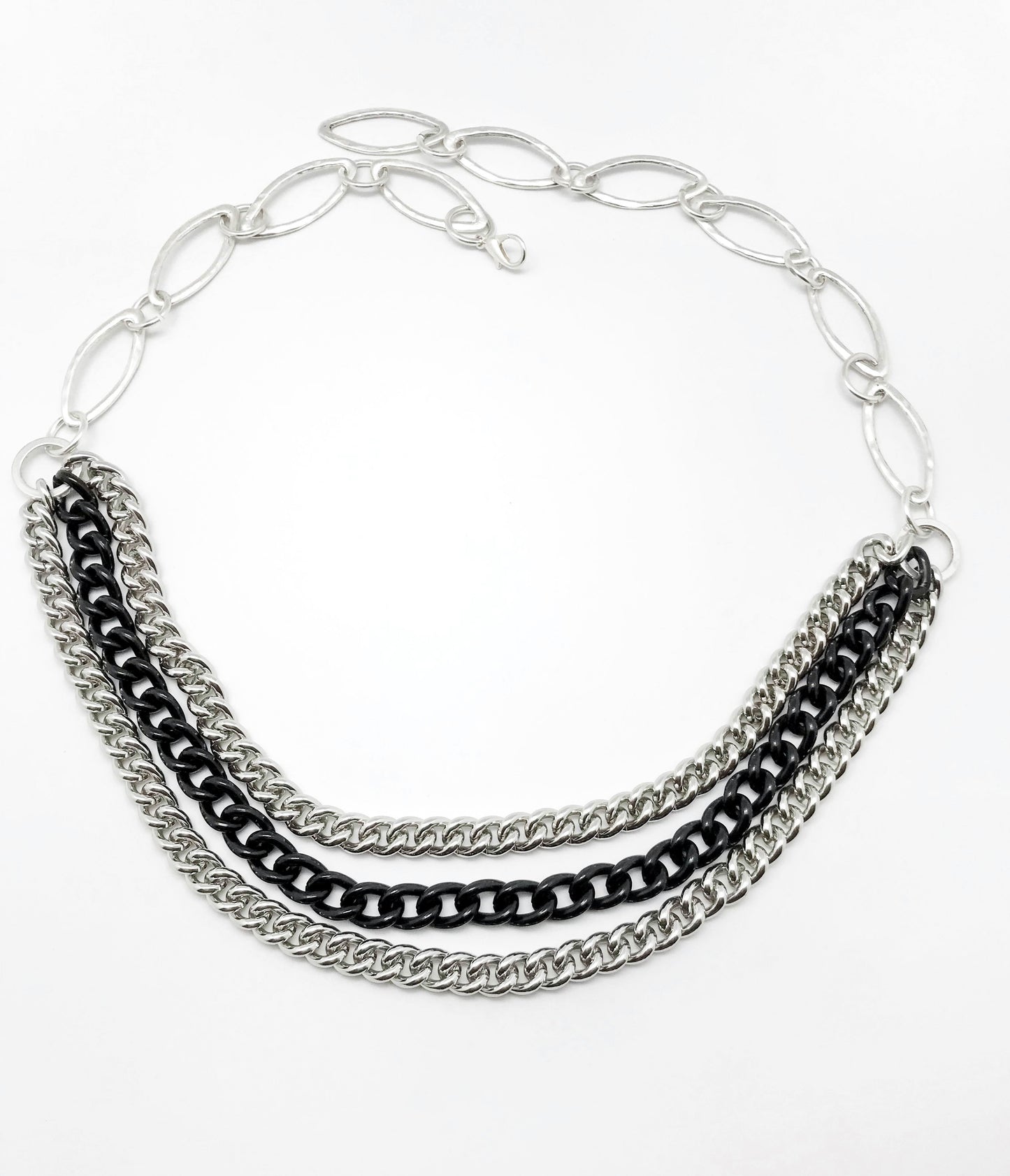 Cinturón cadena plata-negro Triple "Black-rock"