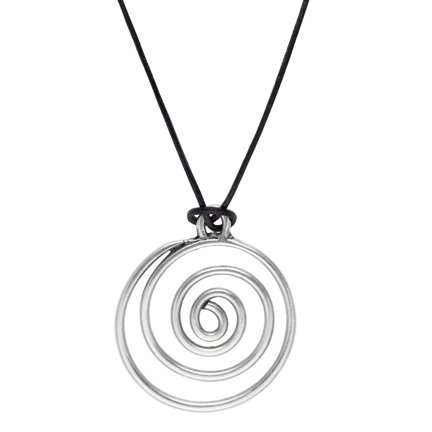Colar longo de couro "Espiral" pingente banhado a prata 90cm