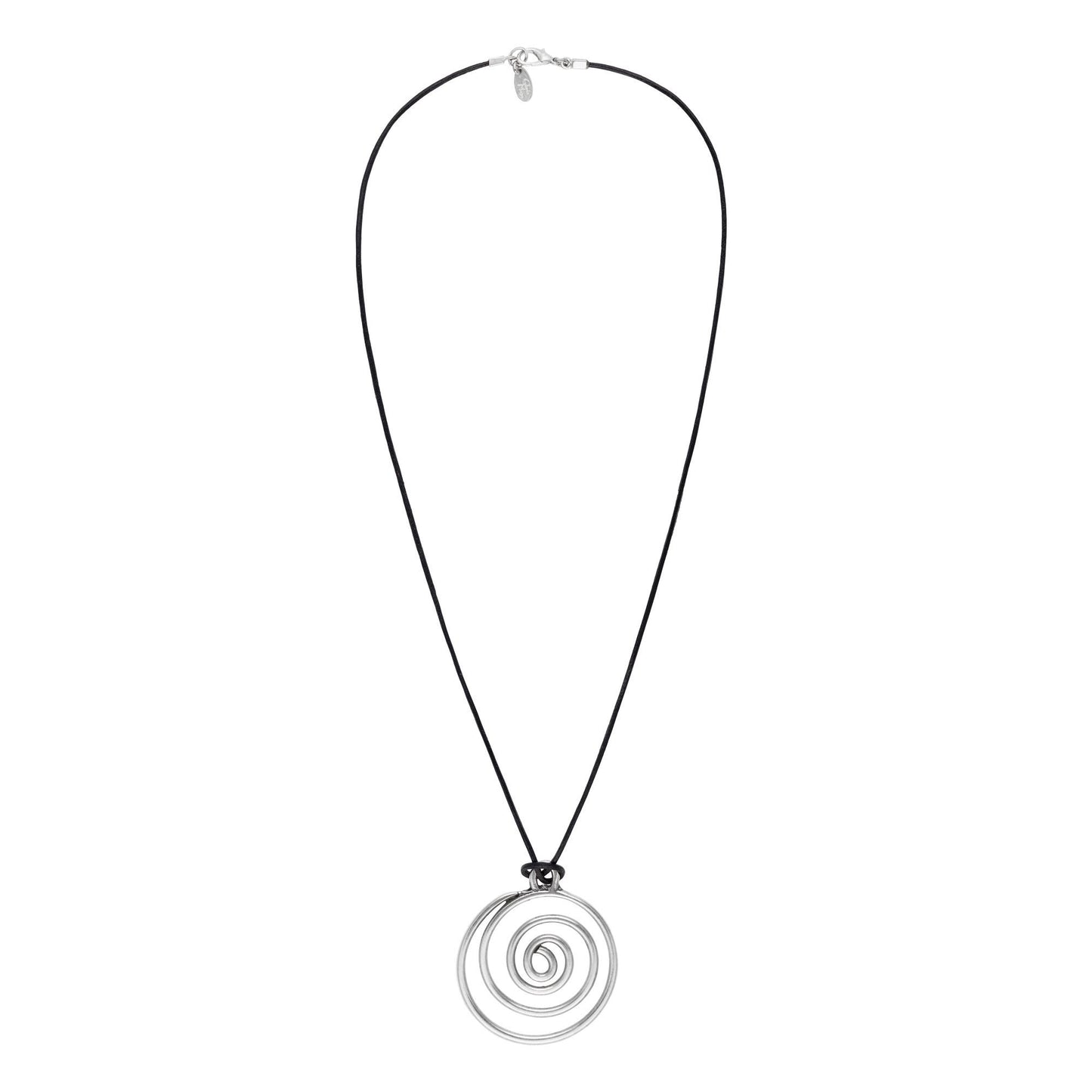 Colar longo de couro "Espiral" pingente banhado a prata 90cm