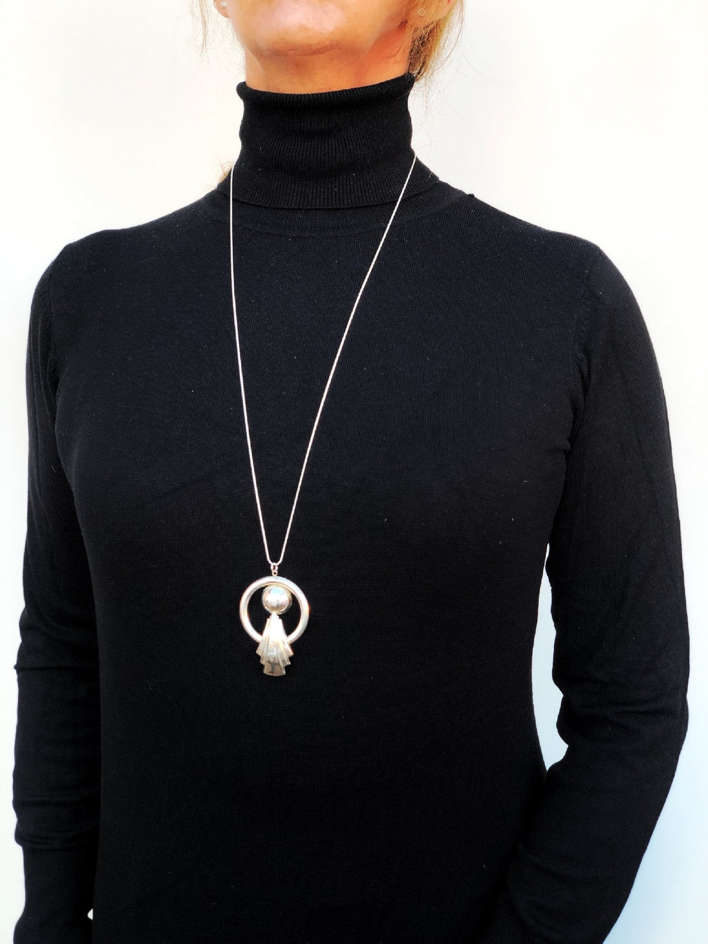 Collar largo diseño plata latón chapado 80cm