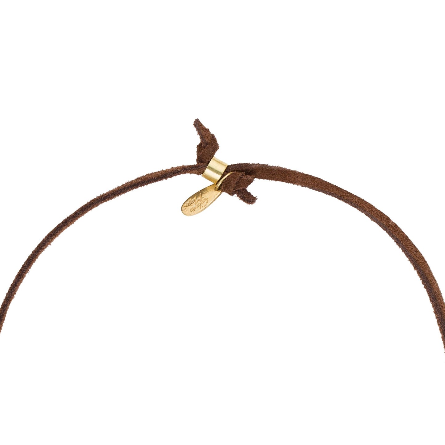 Collar piel marrón doble corazón dorado largo 90cm