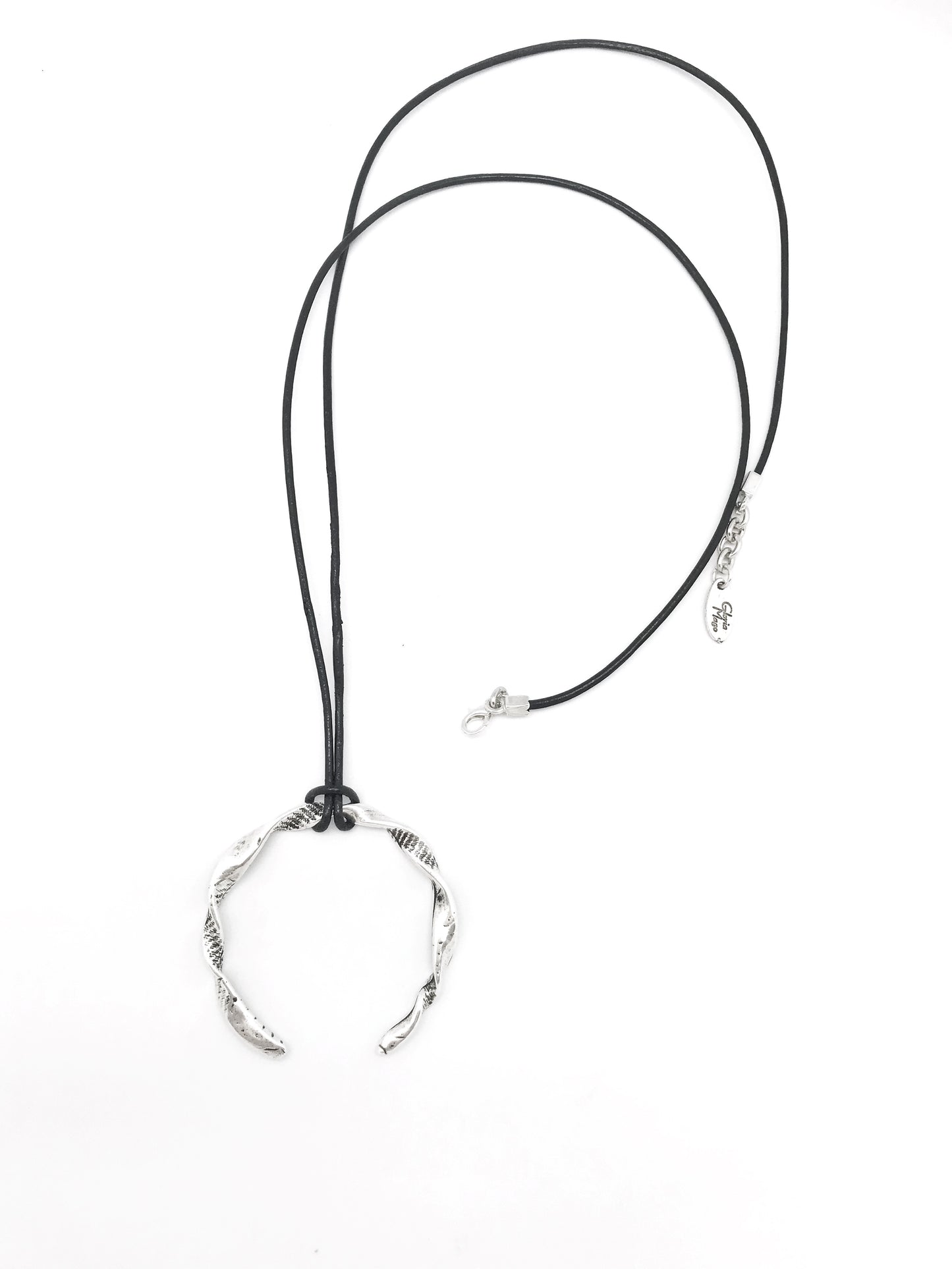 Colar de chifre de lua, couro prateado e preto, 80cm