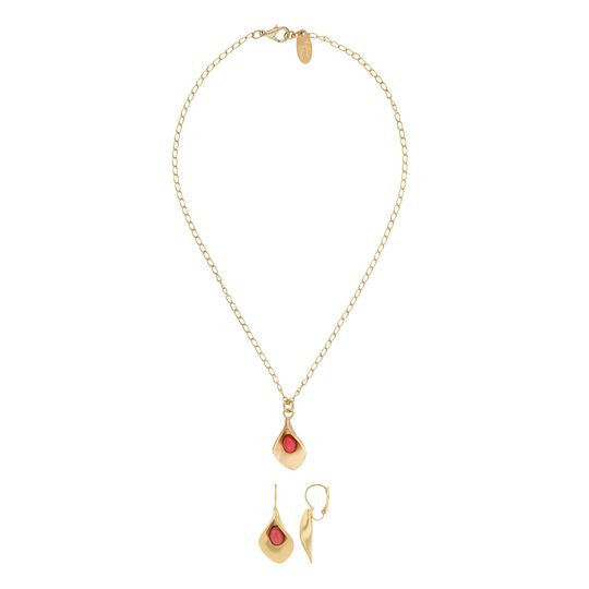 Conjunto collar-pendiente dorado y burdeos"Cala"