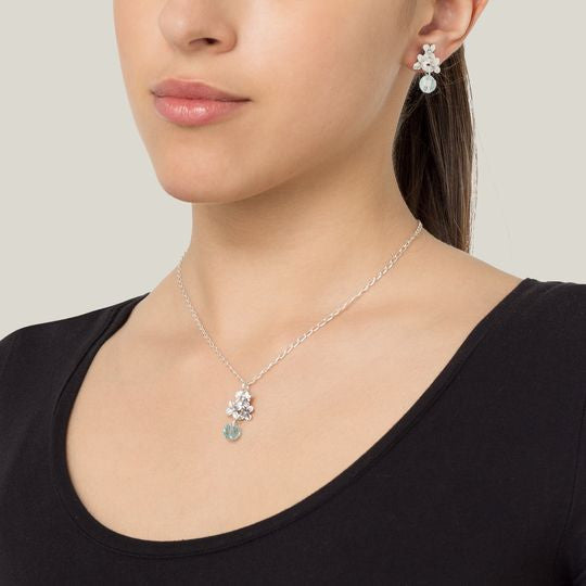Conjunto collar-pendiente plata"Bouquet azul"