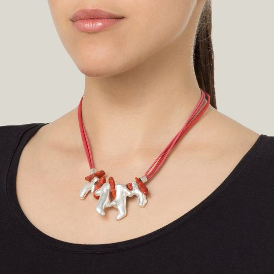 Gargantilla cordón rojo y plata "Coral" zamak chapado