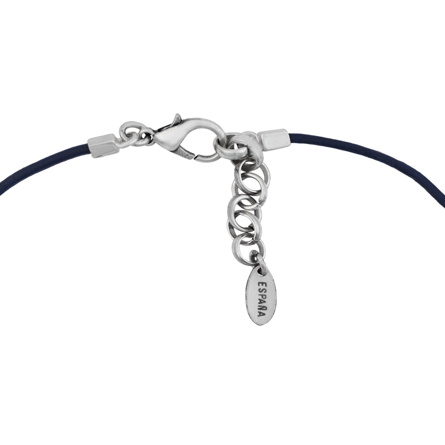 Gargantilha étnica de couro azul banhado a prata 40cm