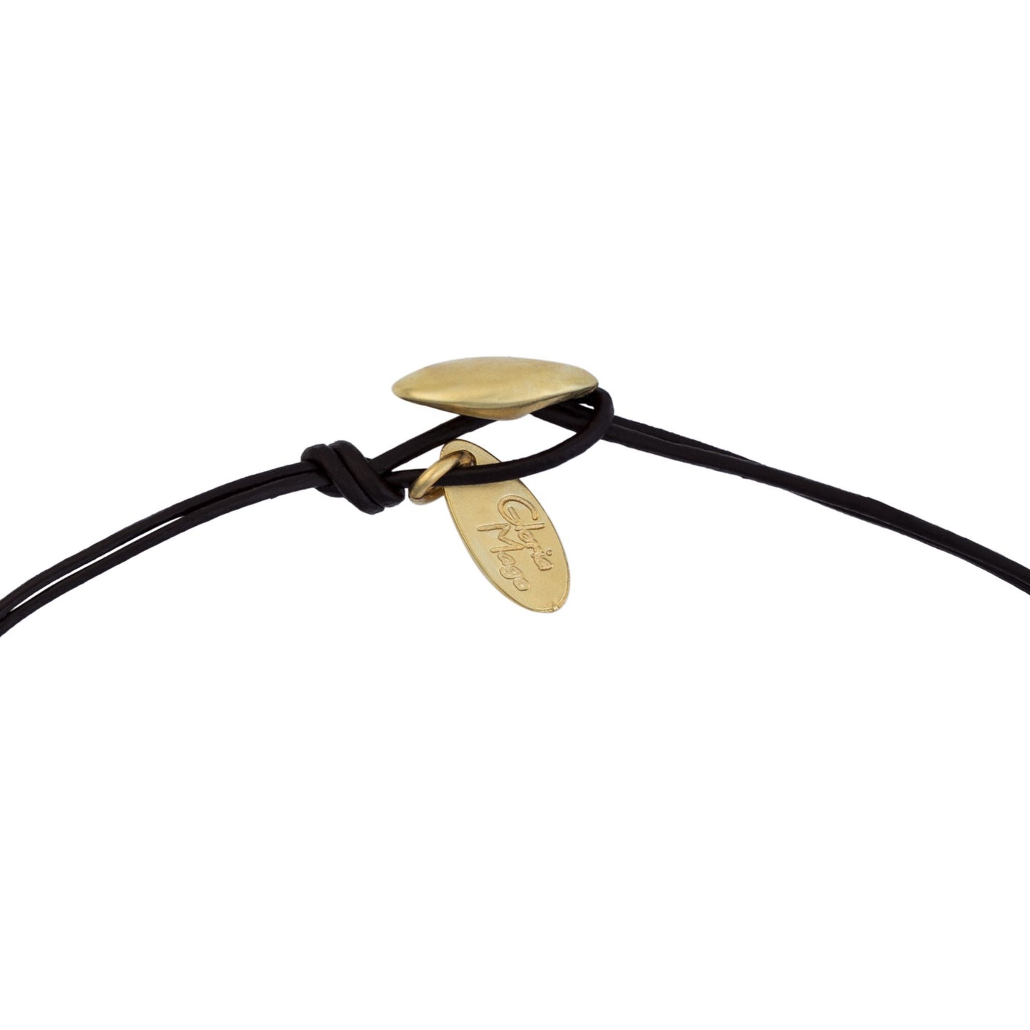 Gargantilla cuero marrón dorado color oro 40cm
