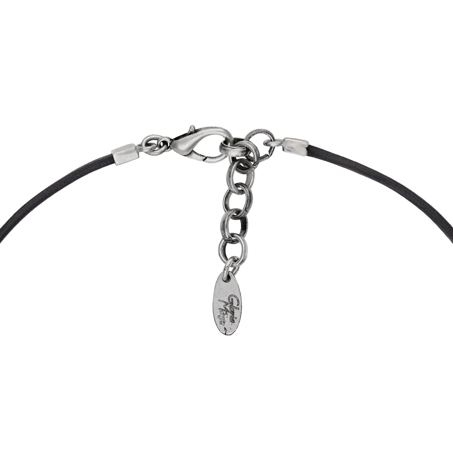 Gargantilla cuero negro aro colgante plata chapado