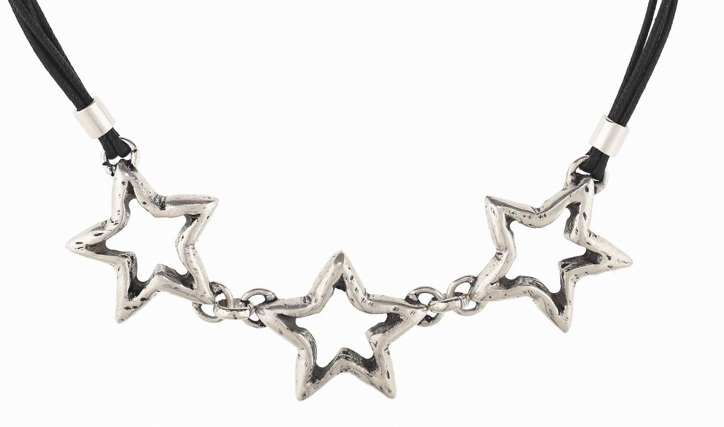 Gargantilla negro plata triple estrella