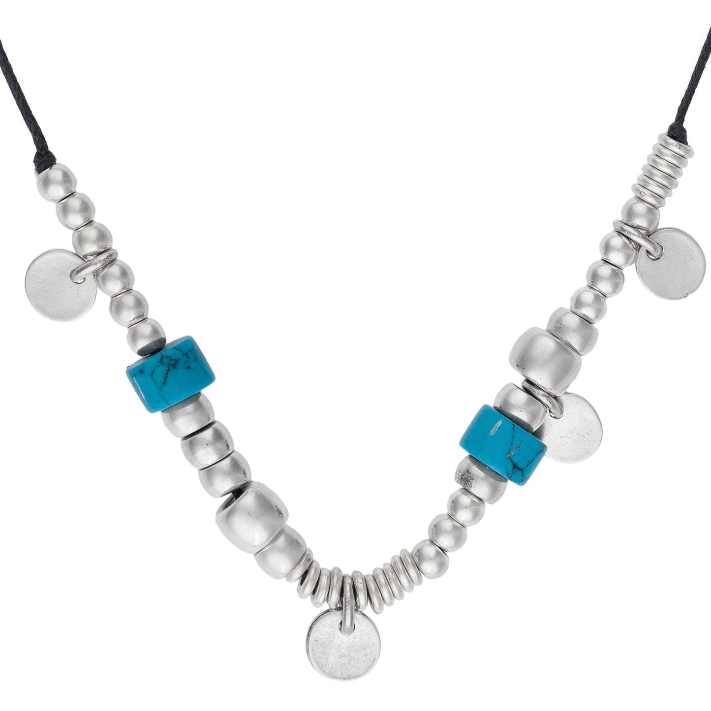 Gargantilla plata chapado turquesa"Multibead"