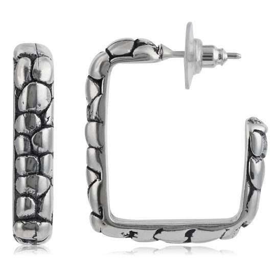 Brinco de argola de prata, banhado a prata, quadrado banhado a prata