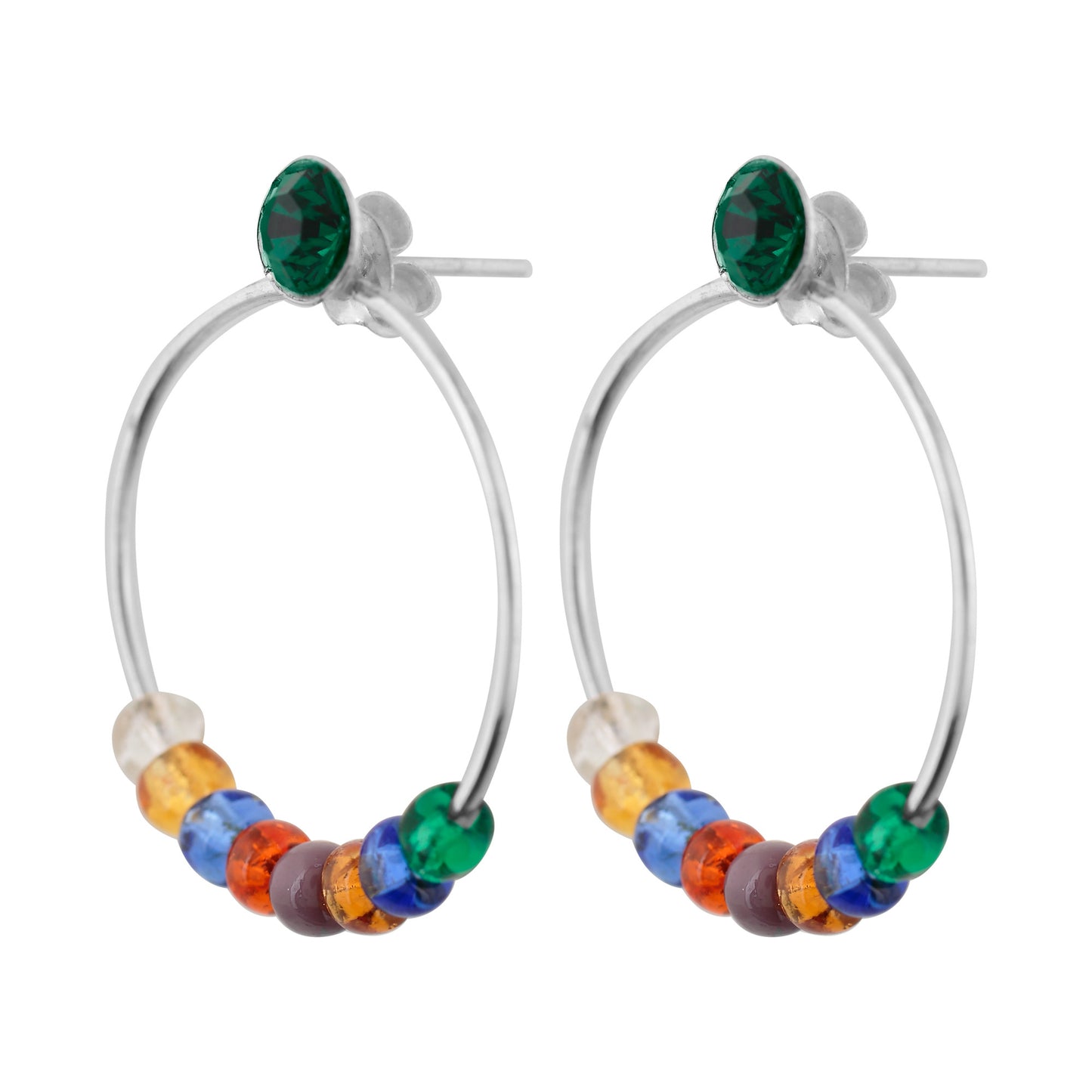 Brinco de prata "Unique Silver" HH3 esmeralda Prata925