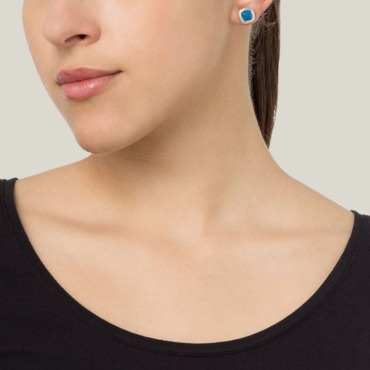 Square turquoise silver earring