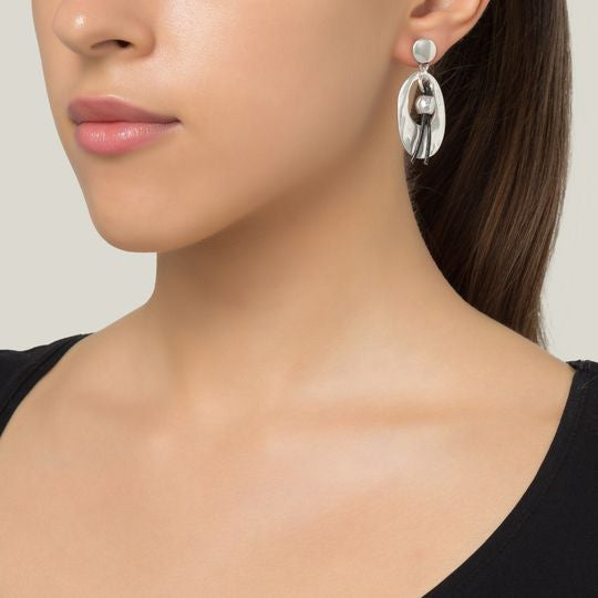 Pendiente plata y cuero Vennt cuero negro