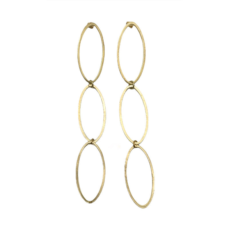 Pendiente triple oval colgante dorado