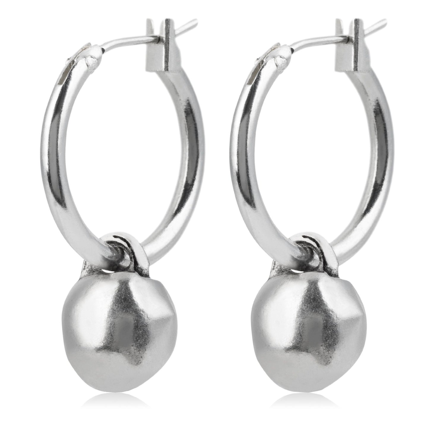 Pendientes plata aro criolla con bola colgante