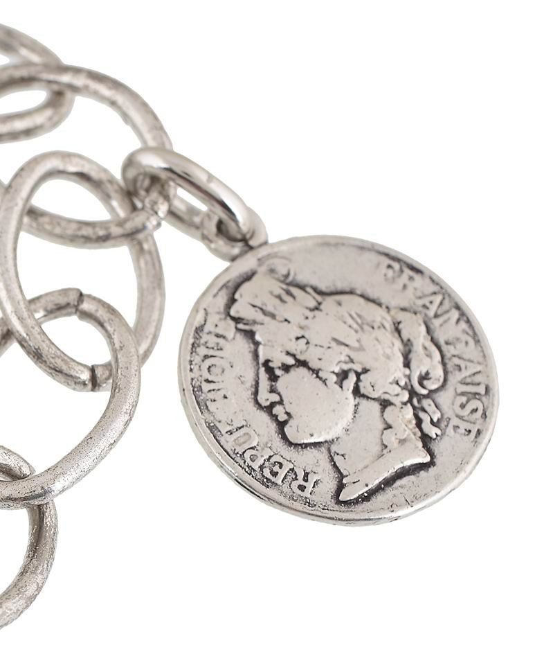 Pulsera cadena Gran Moneda plata
