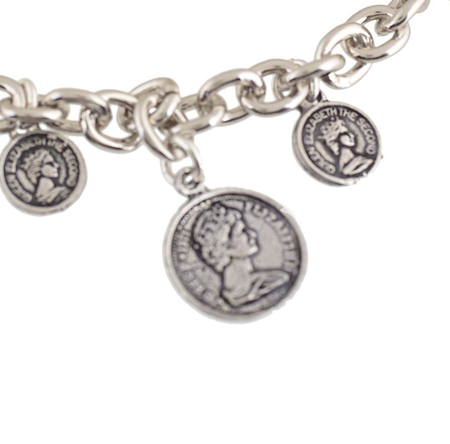 Pulsera cadena monedas charms simple plata