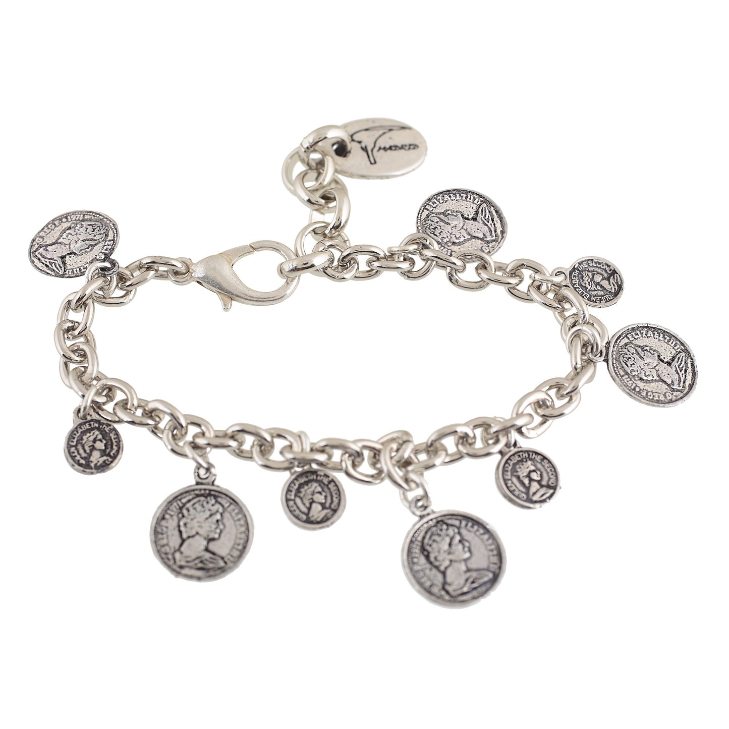 Pulsera cadena monedas charms simple plata