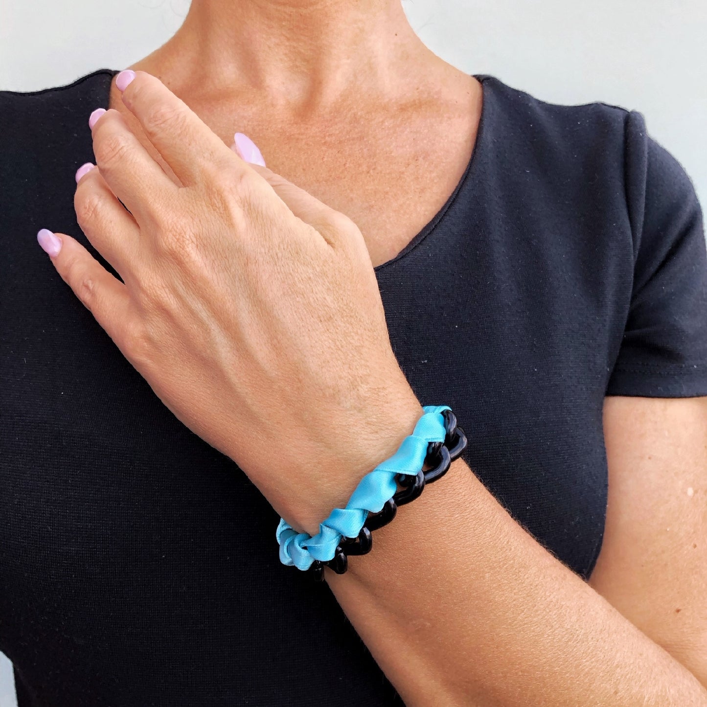 Pulsera cadena y cintas "Fancy" cintas azul