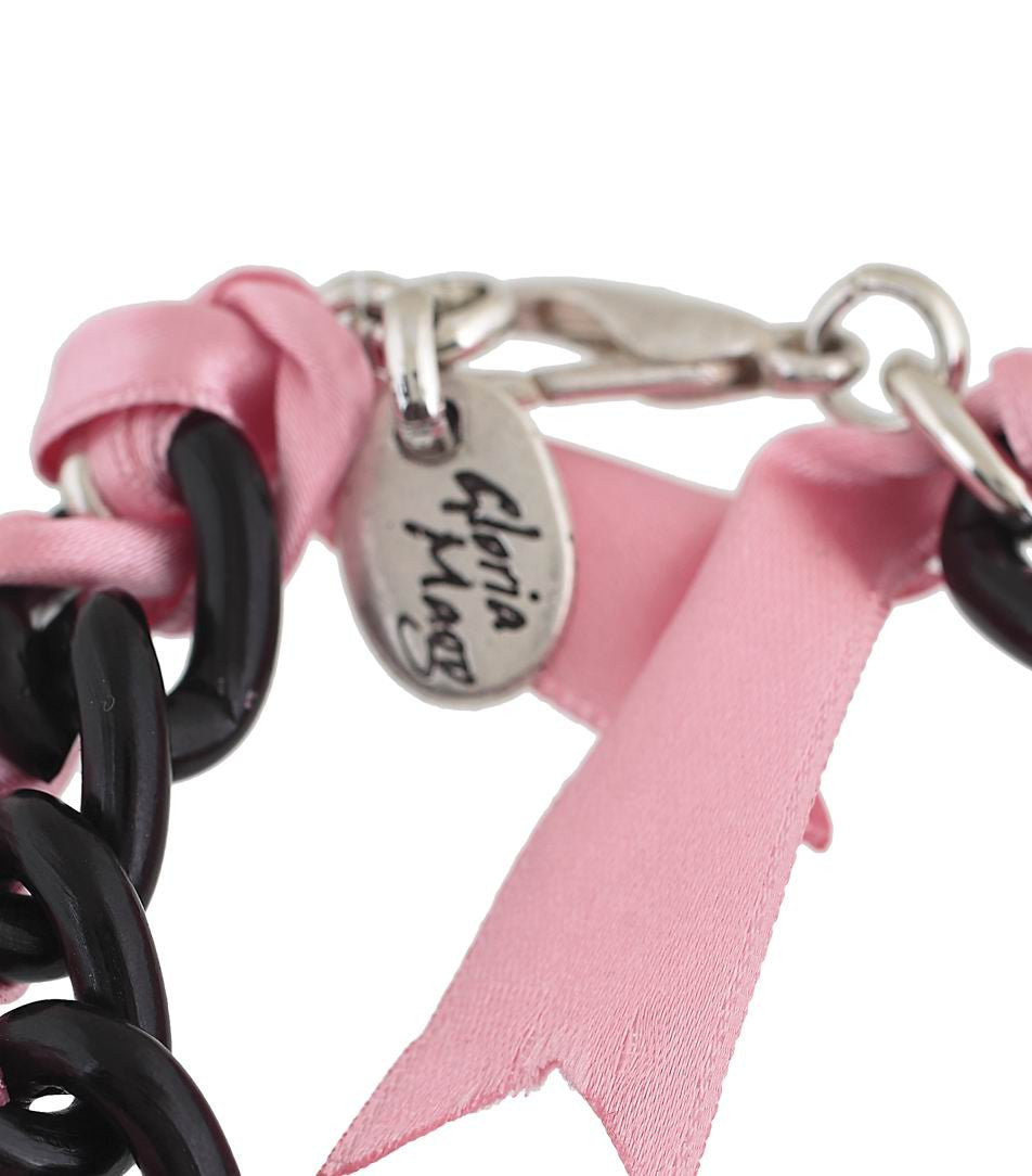 Pulsera cadena y cintas "fancy" rosa