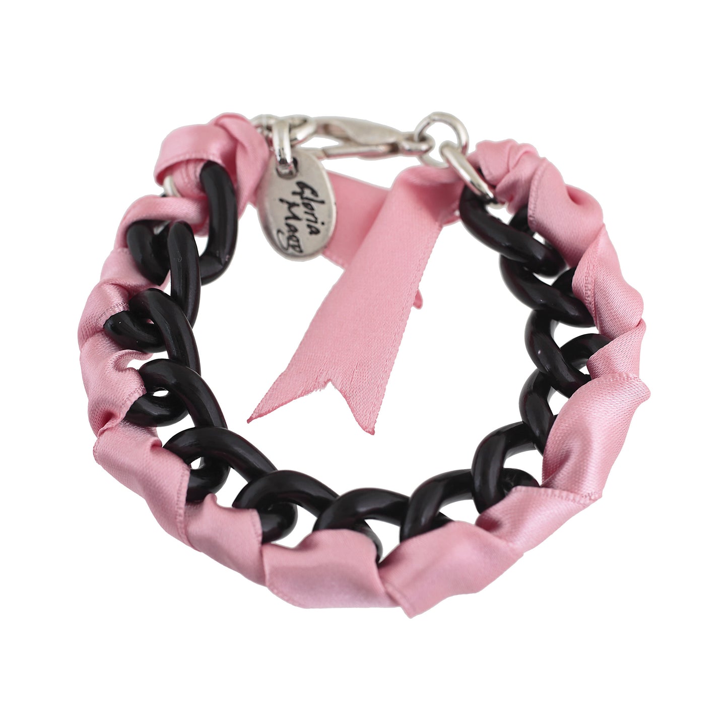 Pulsera cadena y cintas "fancy" rosa