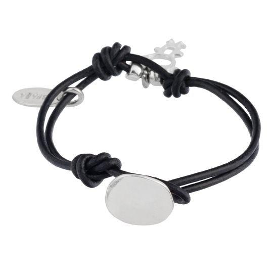 Pulseira de couro para crianças com zamak prateado