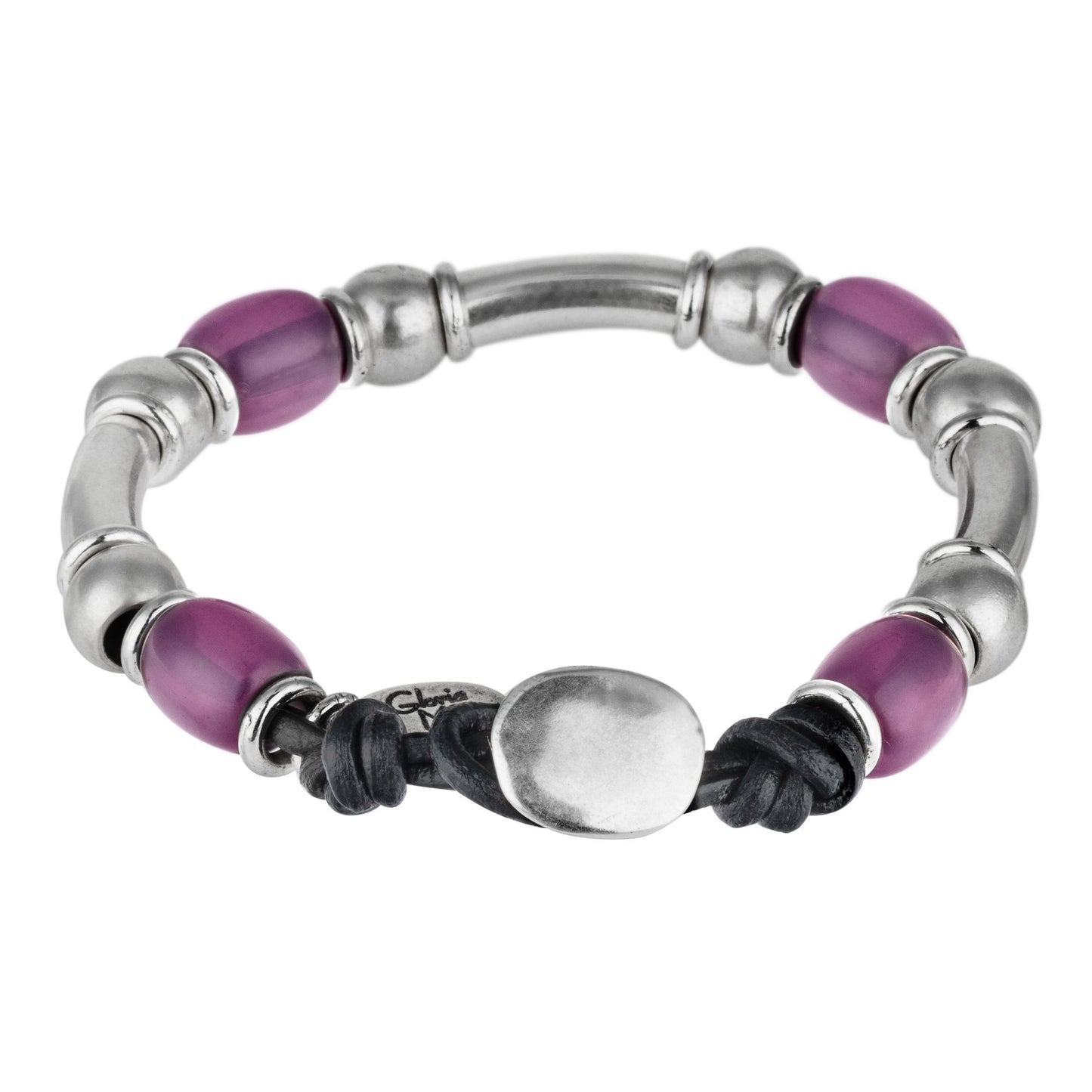 Pulsera cuero y plata Liss amatista resina