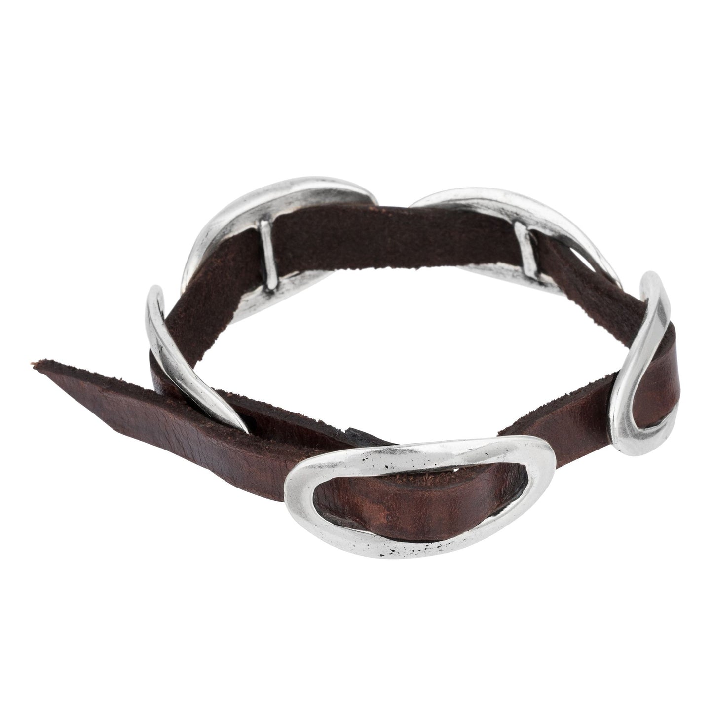 Pulseira de couro e prata "O2 Buckle" couro e prata