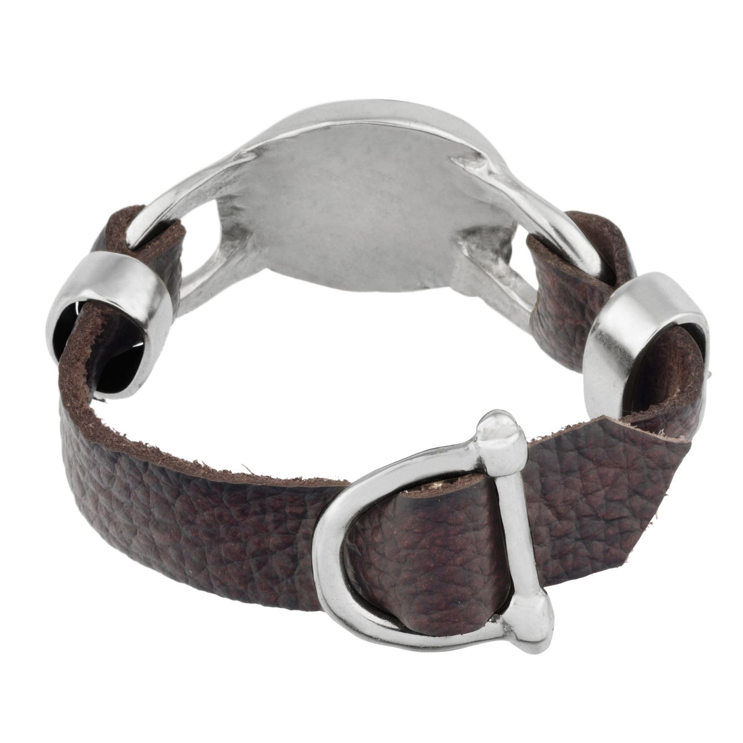 Pulsera de plata y piel central y cierre hebilla