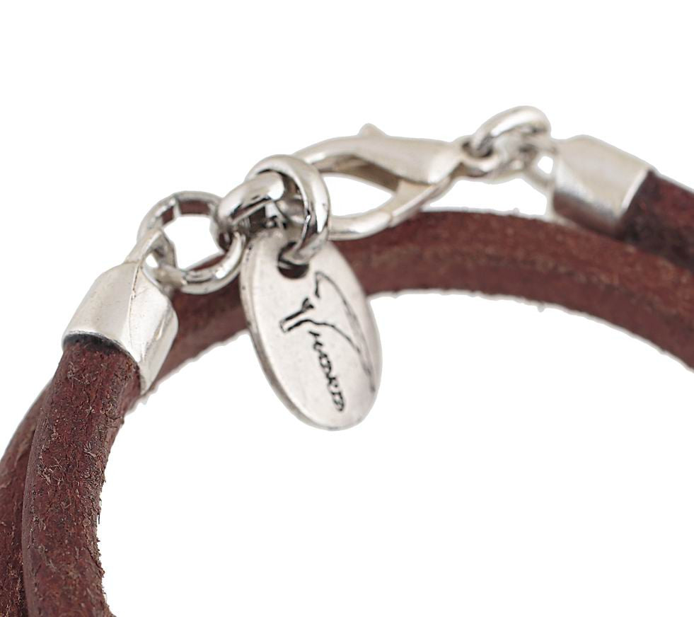 Pulseira de couro prata estrela dupla 6mm