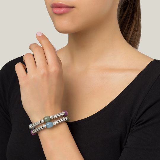 Pulsera doble plata multicolor