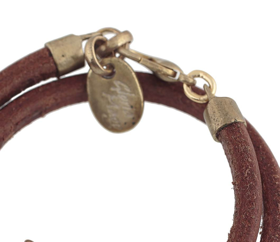 Pulsera dorado cuero doble estrella dorado