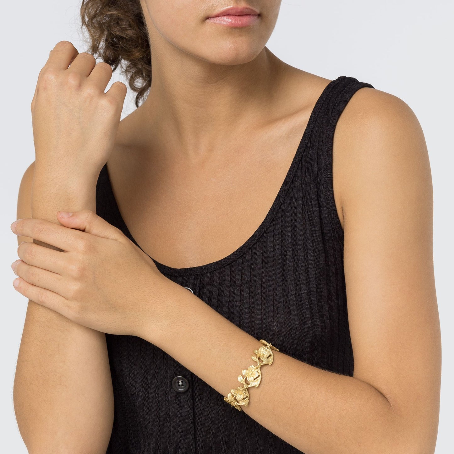 Pulsera eslabón Flores dorado