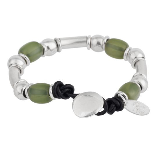 Pulsera plata y resinas multibead olivina