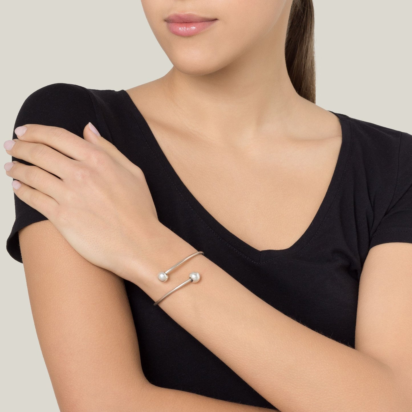 Pulsera cierre bolas plata chapado aro