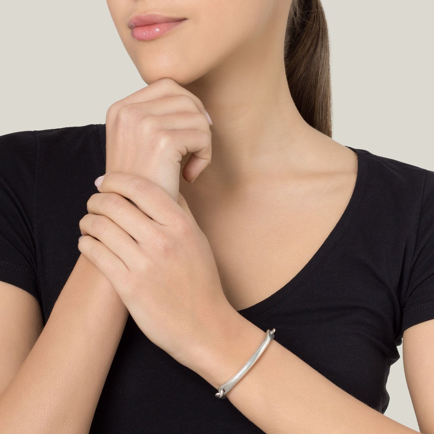 Pulseira de elos banhada a prata, 18cm