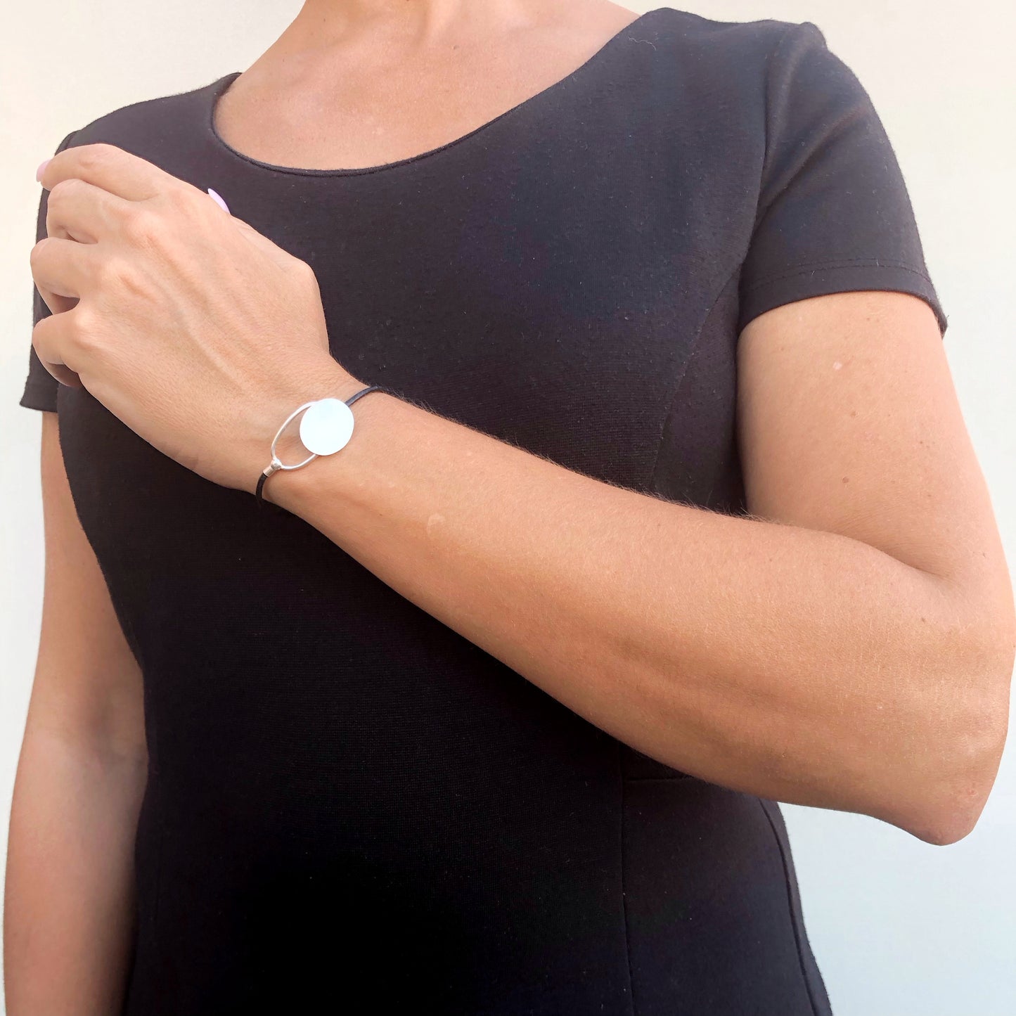 Pulsera plata "plata Única" Botón2 cuero y plata 925