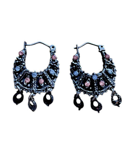 Aro doble 2 caras colgantes y cristal SW plata 10µ envejecido
