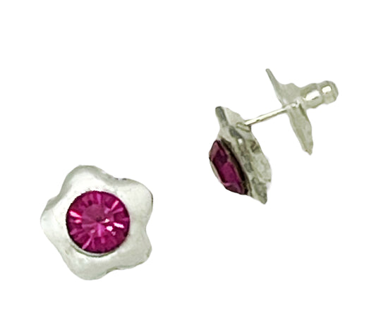 Pendiente Flor plata 10µ y SW rosa fuschia