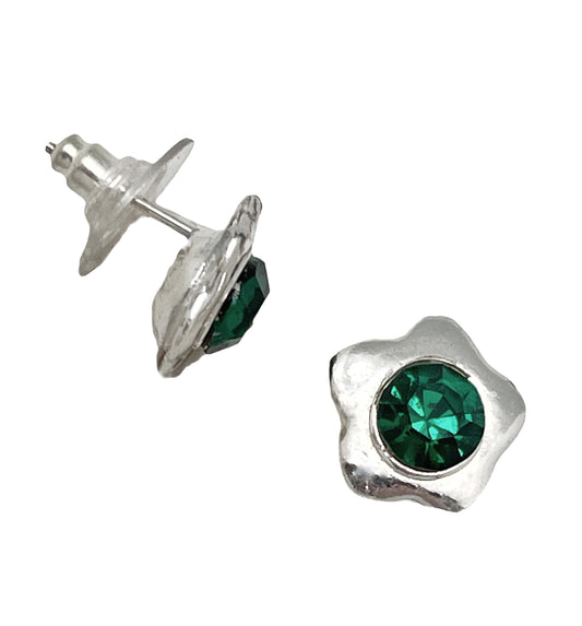 Pendiente Flor plata 10µ y SW esmeralda